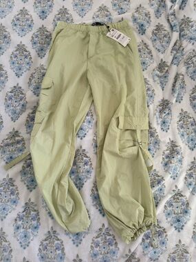 Zara Light Lime Elastic Waist Cargo Pants